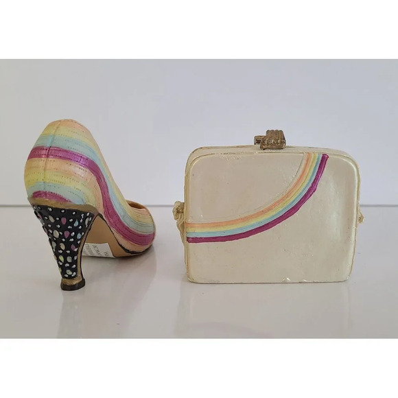 Vintage Miniature Nostalgia Decorative Handbag & Shoe Beige Rainbow, Knick Knack - Picture 4 of 6